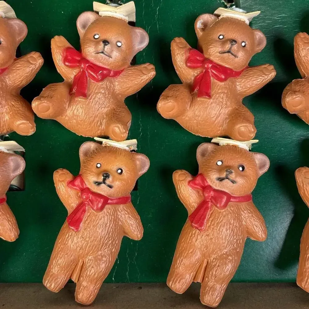 Vtg Kurt Adler Teddy Bears Christmas Light Set Plastic Novelty Santa's World